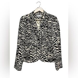 Calvin Klein Linen Blend  Zebra Print Jacket Black Cream Blazer Office Career